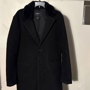 Forever 21 Black Pea Coat with Faux Fur Collar